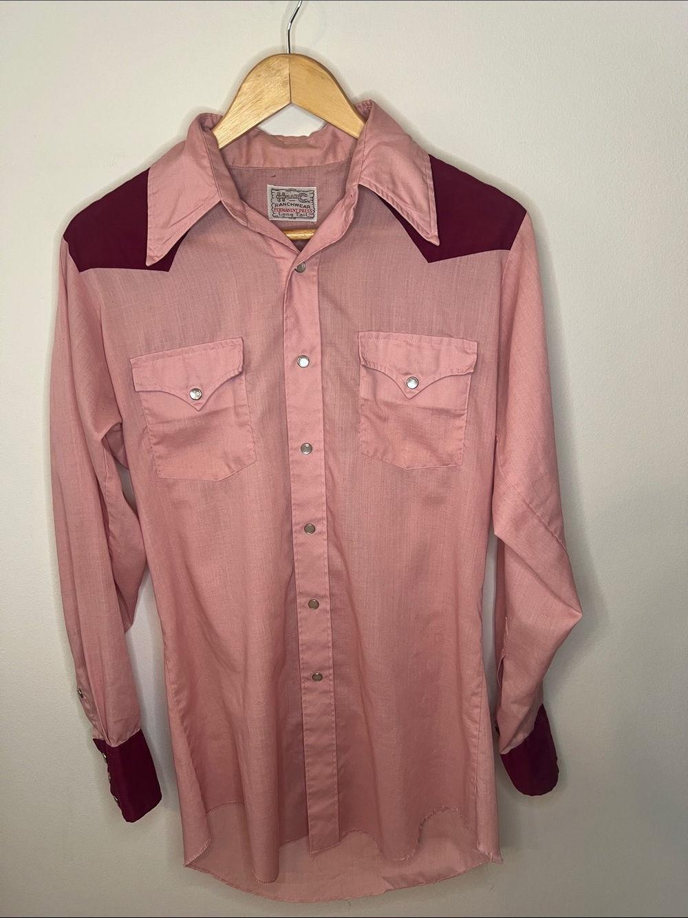 Men’s Vintage Pink Western Shirt with Burgundy Accents